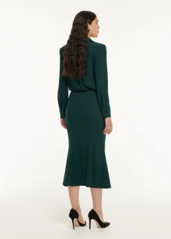 Ready To Wear|Ready To Wear Roland Mouret Long Sleeve Collar Satin Crepe Midi Dress Green