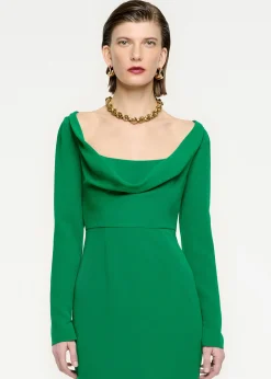 Ready To Wear|Ready To Wear Roland Mouret Long Sleeve Cowl Neck Cady Midi Dress Green