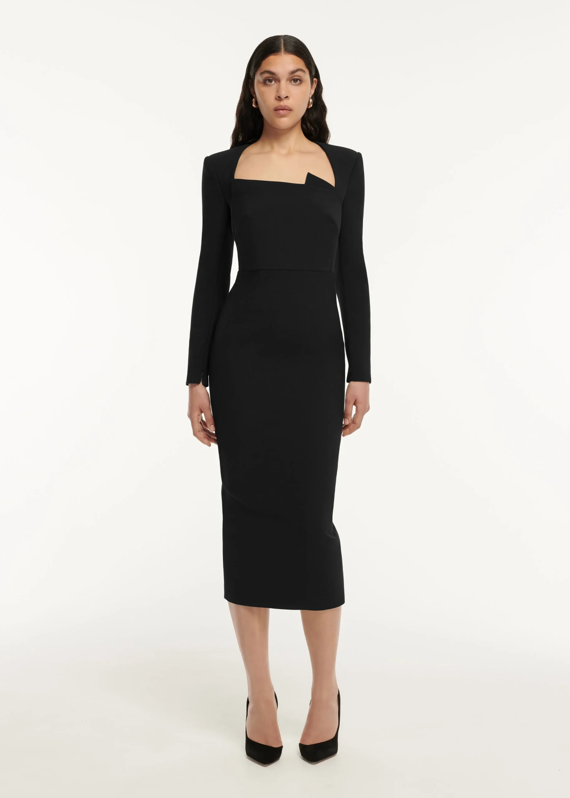 Ready To Wear|Ready To Wear Roland Mouret Long Sleeve Crepe Midi Dress Black