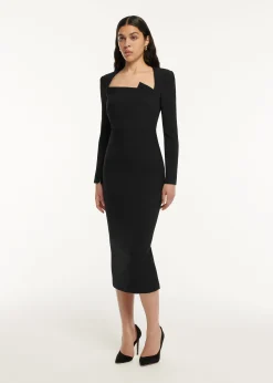 Ready To Wear|Ready To Wear Roland Mouret Long Sleeve Crepe Midi Dress Black
