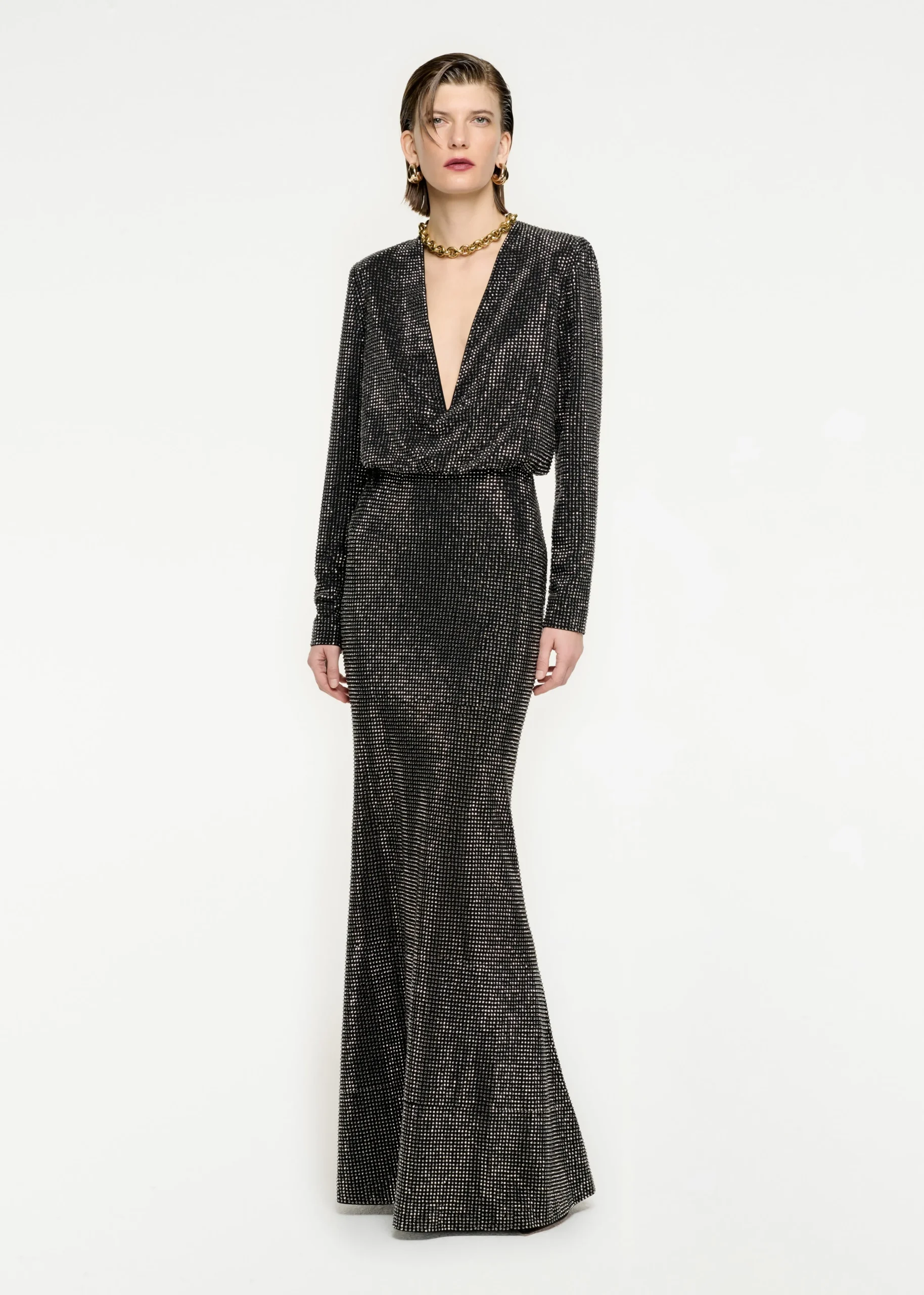 Ready To Wear|Ready To Wear Roland Mouret Long Sleeve Diamante Maxi Dress Black