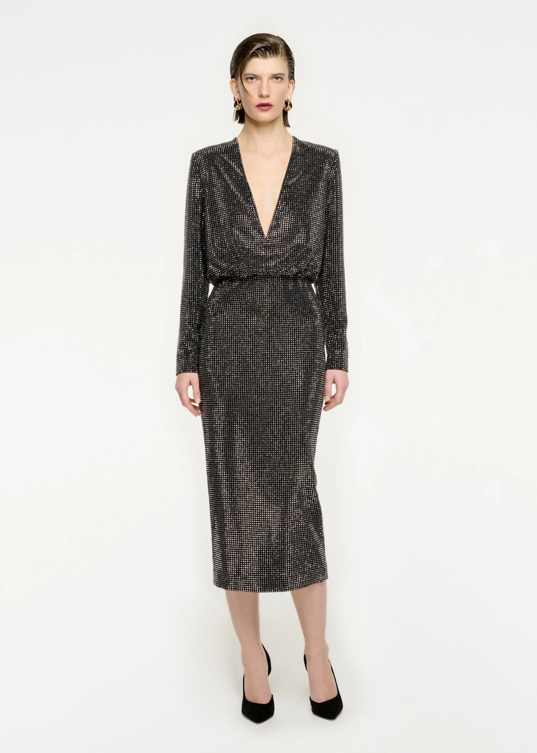 Ready To Wear|Ready To Wear Roland Mouret Long Sleeve Diamante Midi Dress Black