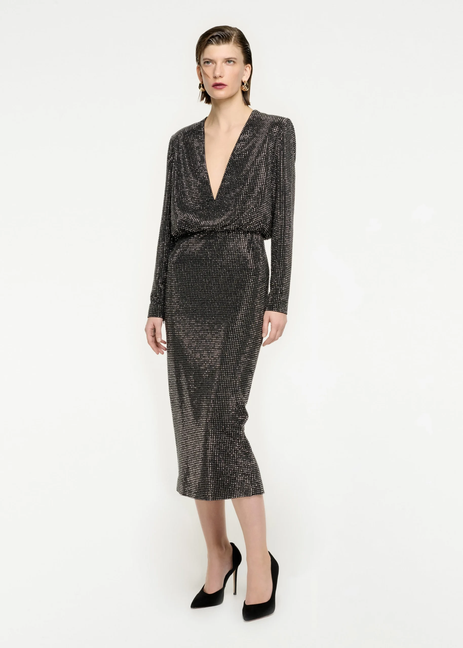 Ready To Wear|Ready To Wear Roland Mouret Long Sleeve Diamante Midi Dress Black