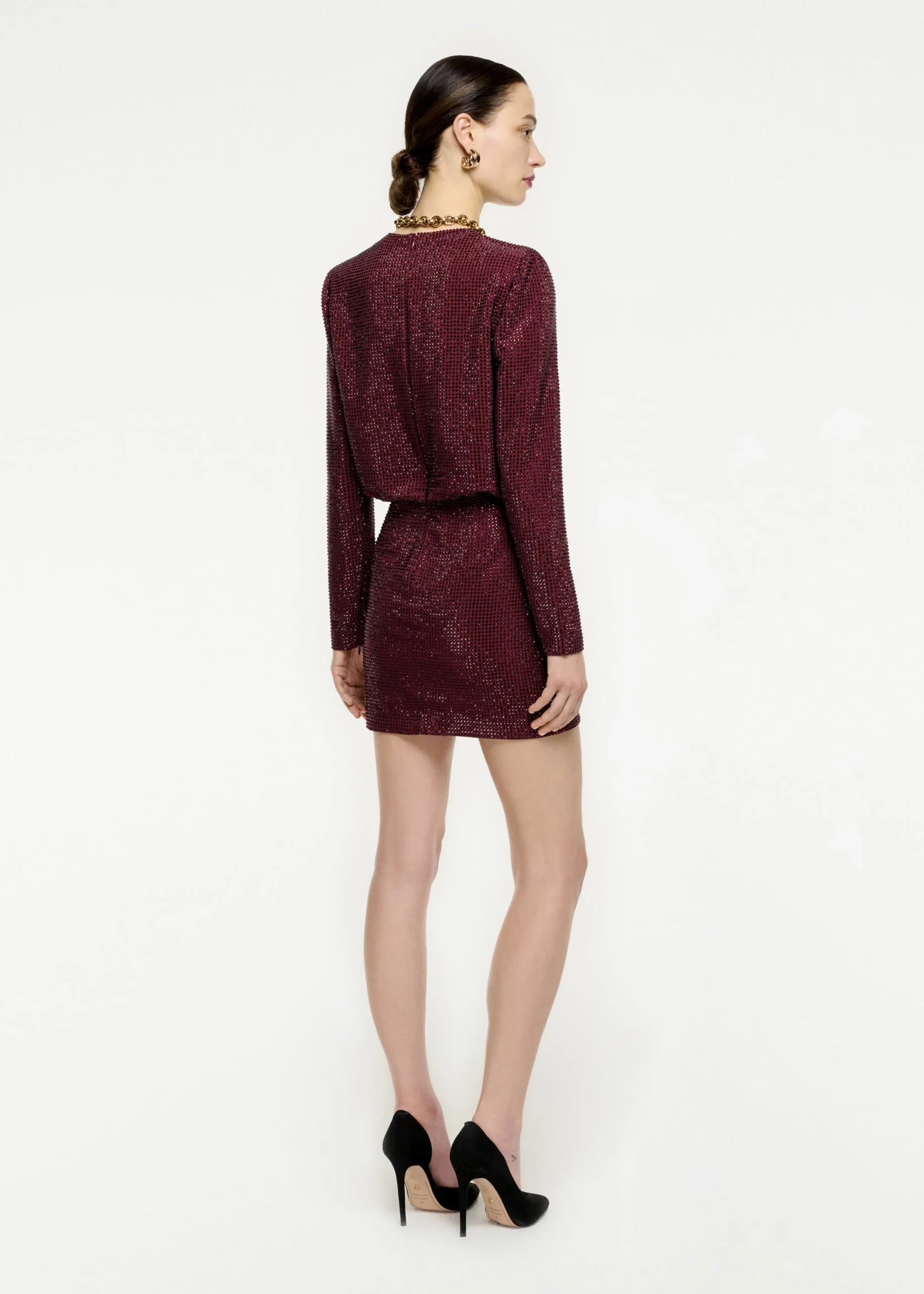 Ready To Wear|Ready To Wear Roland Mouret Long Sleeve Diamante Mini Dress Maroon