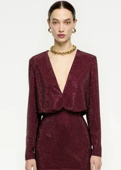 Ready To Wear|Ready To Wear Roland Mouret Long Sleeve Diamante Mini Dress Maroon