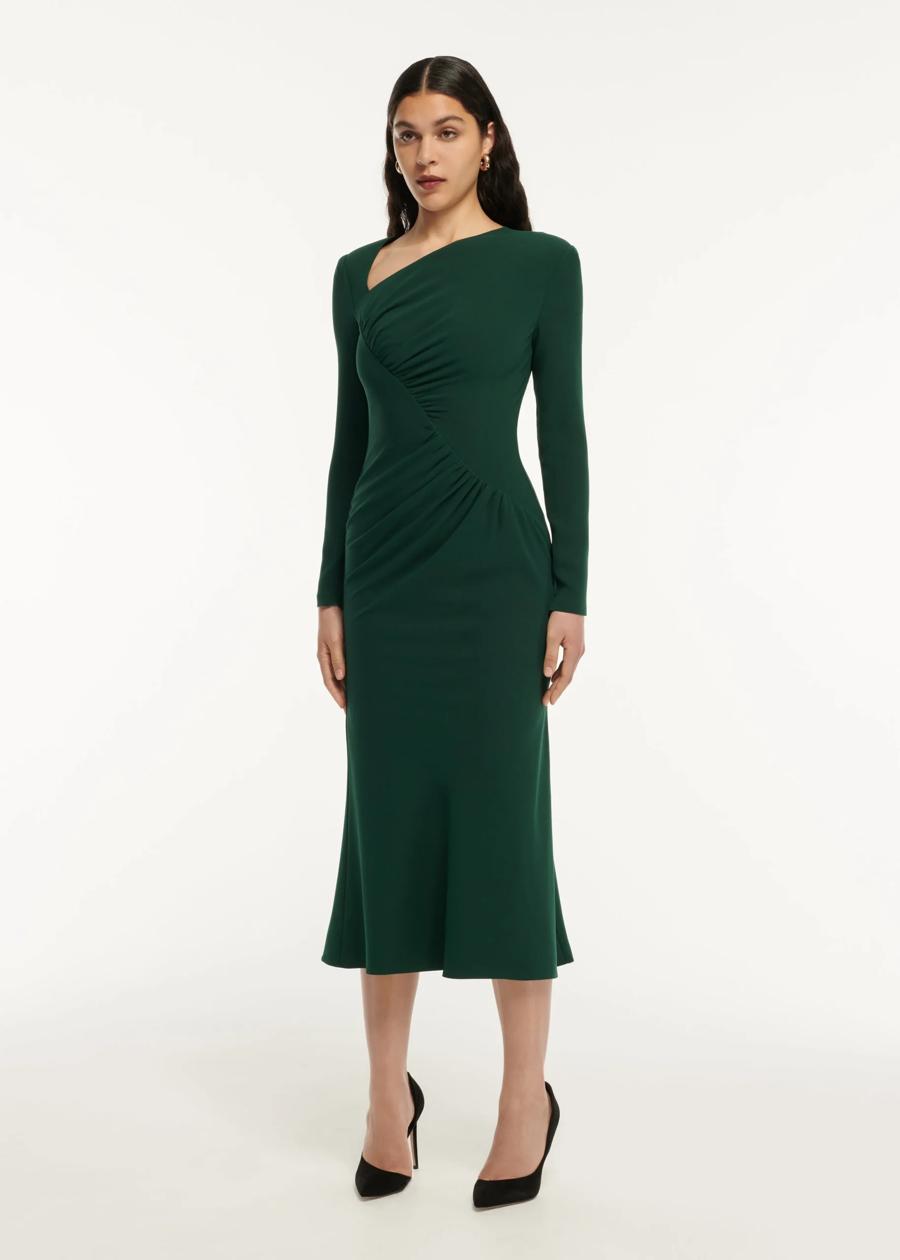 Ready To Wear|Ready To Wear Roland Mouret Long Sleeve Drape Detail Midi Dress