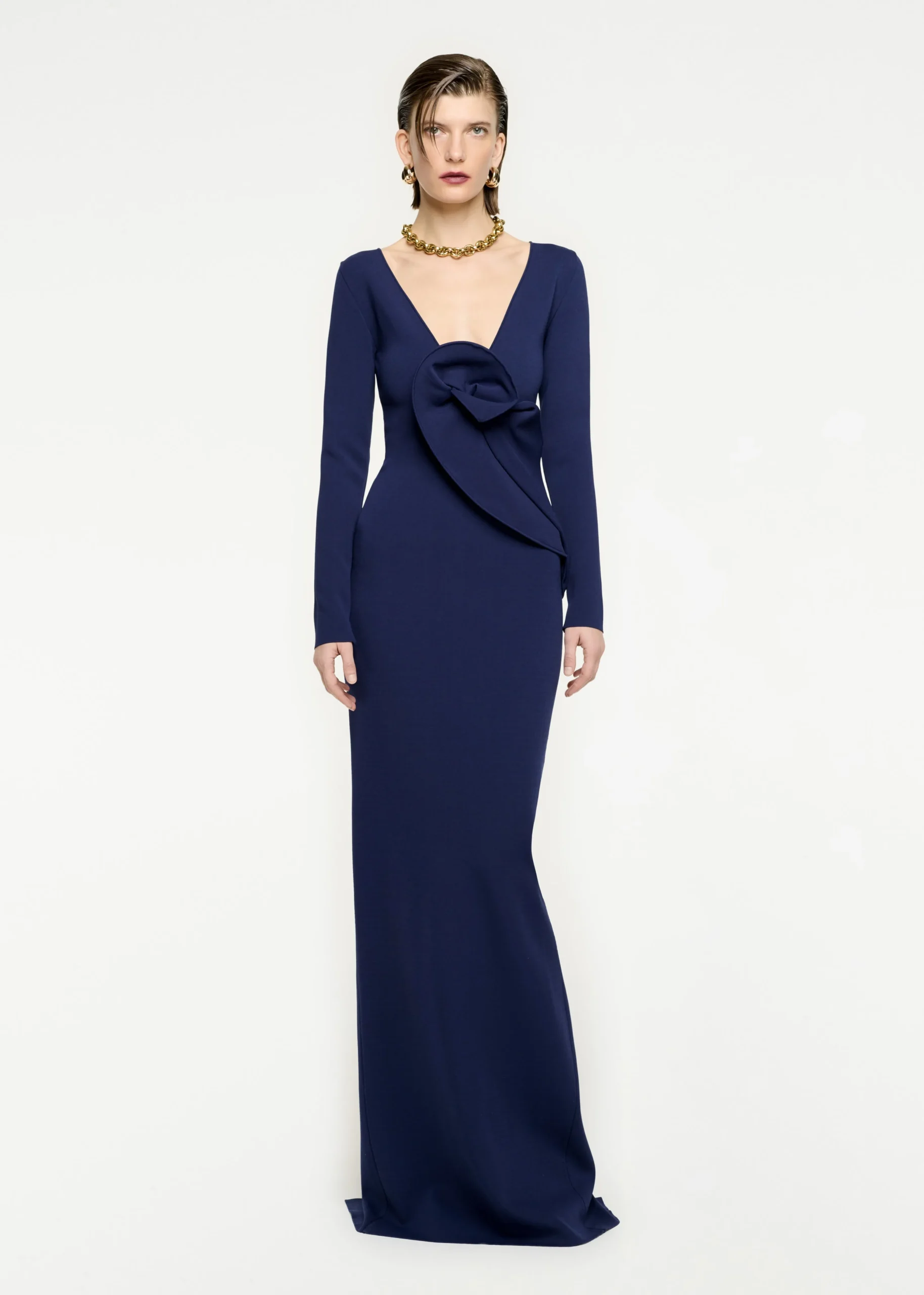 Ready To Wear|Ready To Wear Roland Mouret Long Sleeve Knit Maxi Dress Navy