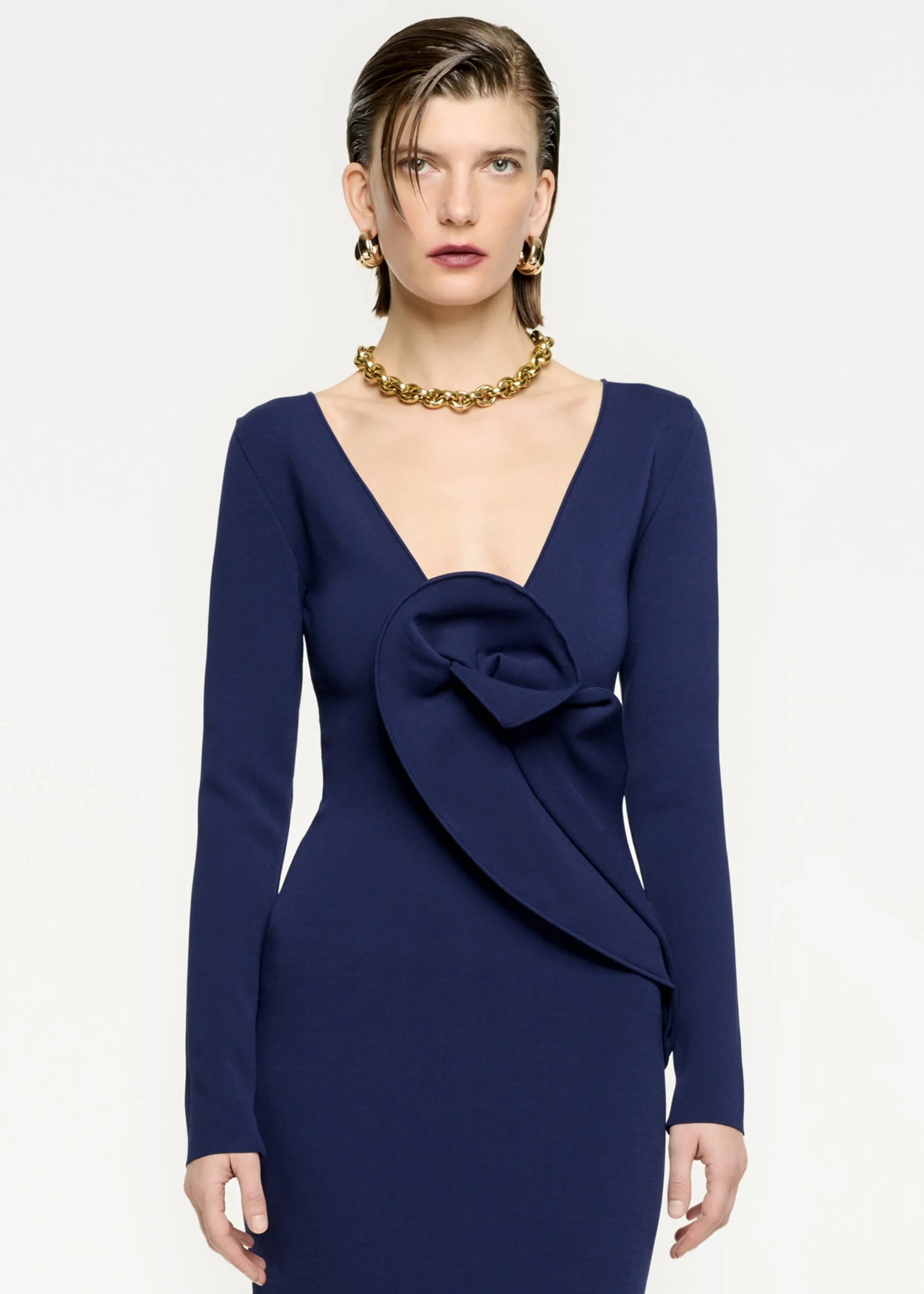 Ready To Wear|Ready To Wear Roland Mouret Long Sleeve Knit Maxi Dress Navy