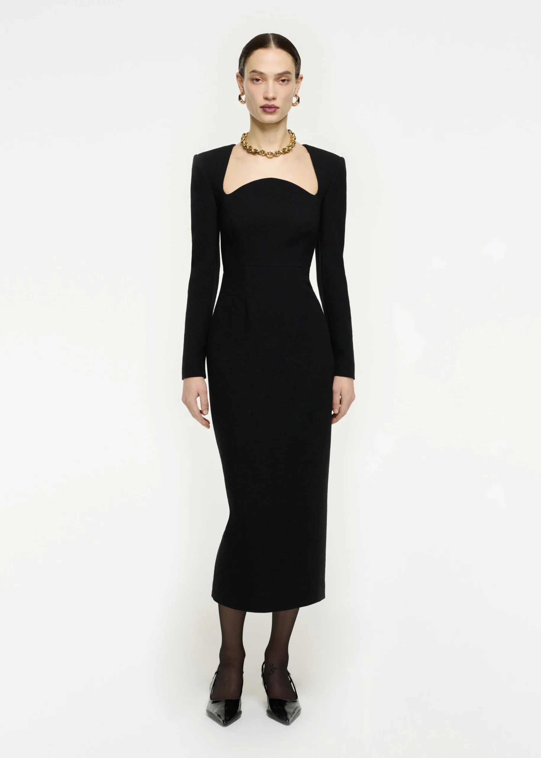 Ready To Wear|Ready To Wear Roland Mouret Long Sleeve Moon Midi Dress Black