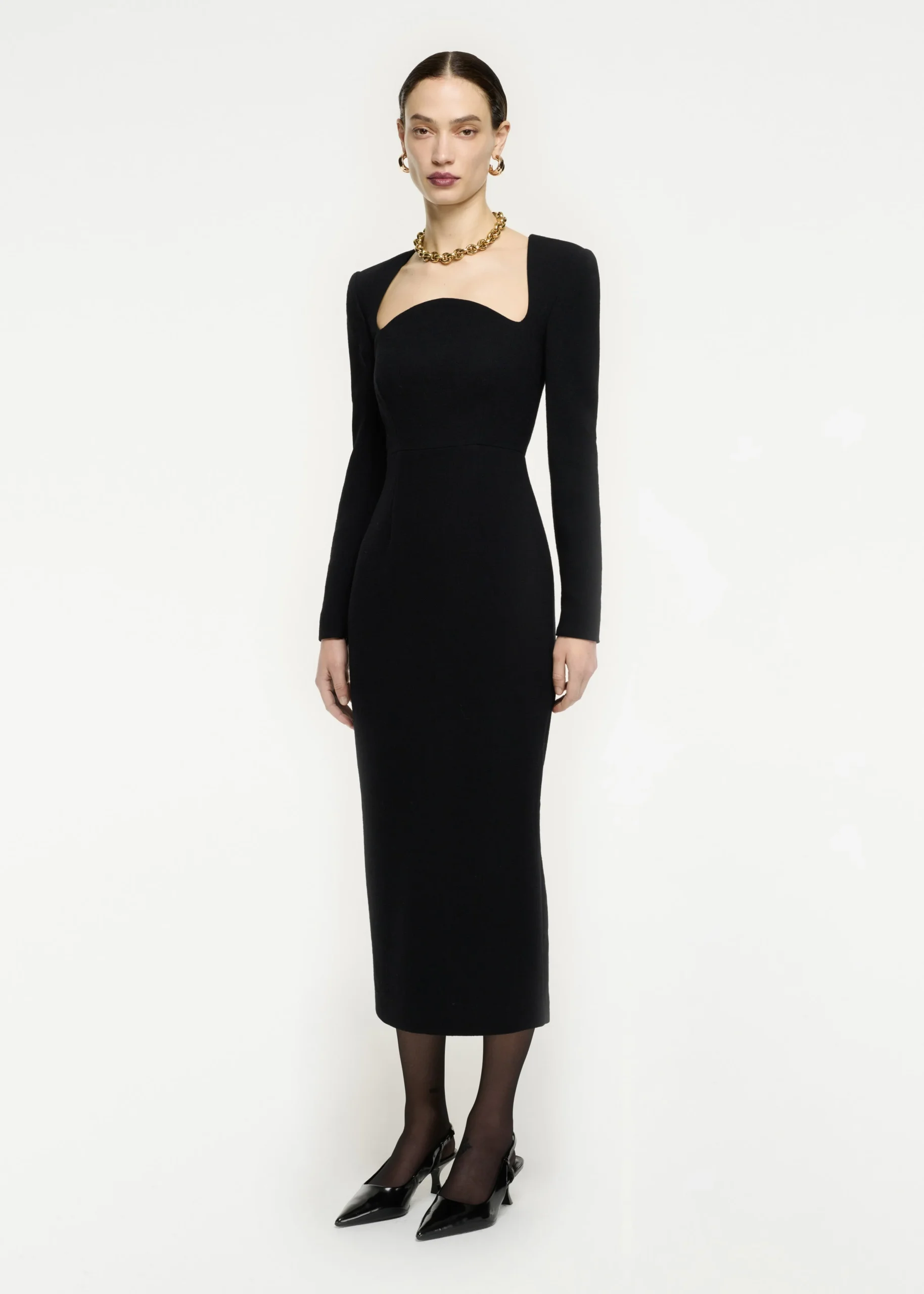Ready To Wear|Ready To Wear Roland Mouret Long Sleeve Moon Midi Dress Black