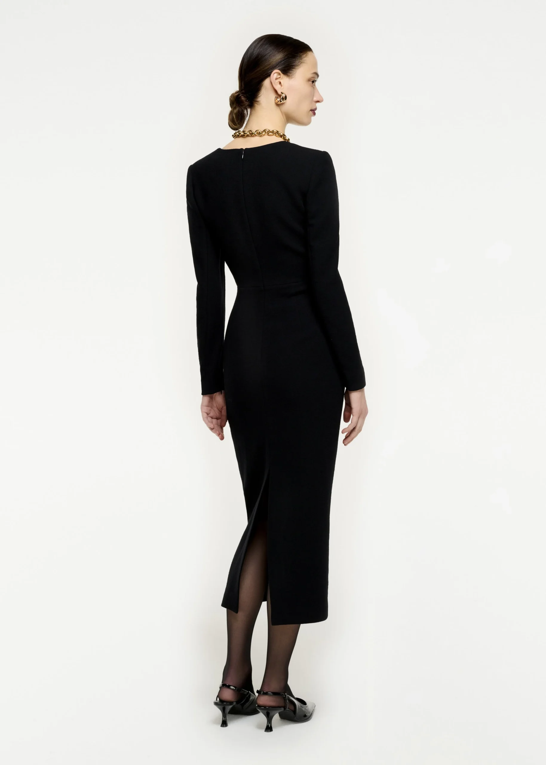 Ready To Wear|Ready To Wear Roland Mouret Long Sleeve Moon Midi Dress Black