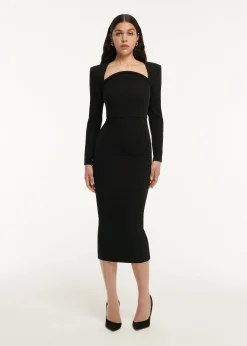 Ready To Wear|Ready To Wear Roland Mouret Long Sleeve Moon Stretch Cady Midi Dress