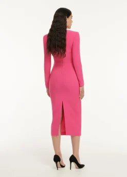 Ready To Wear|Ready To Wear Roland Mouret Long Sleeve Pleat Detail Crepe Midi Dress Pink