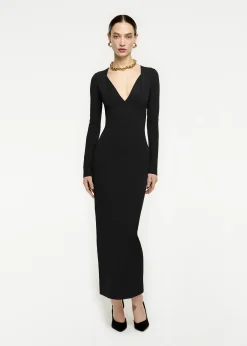 Ready To Wear|Ready To Wear Roland Mouret Long Sleeve Pleat Knit Midi Dress Black