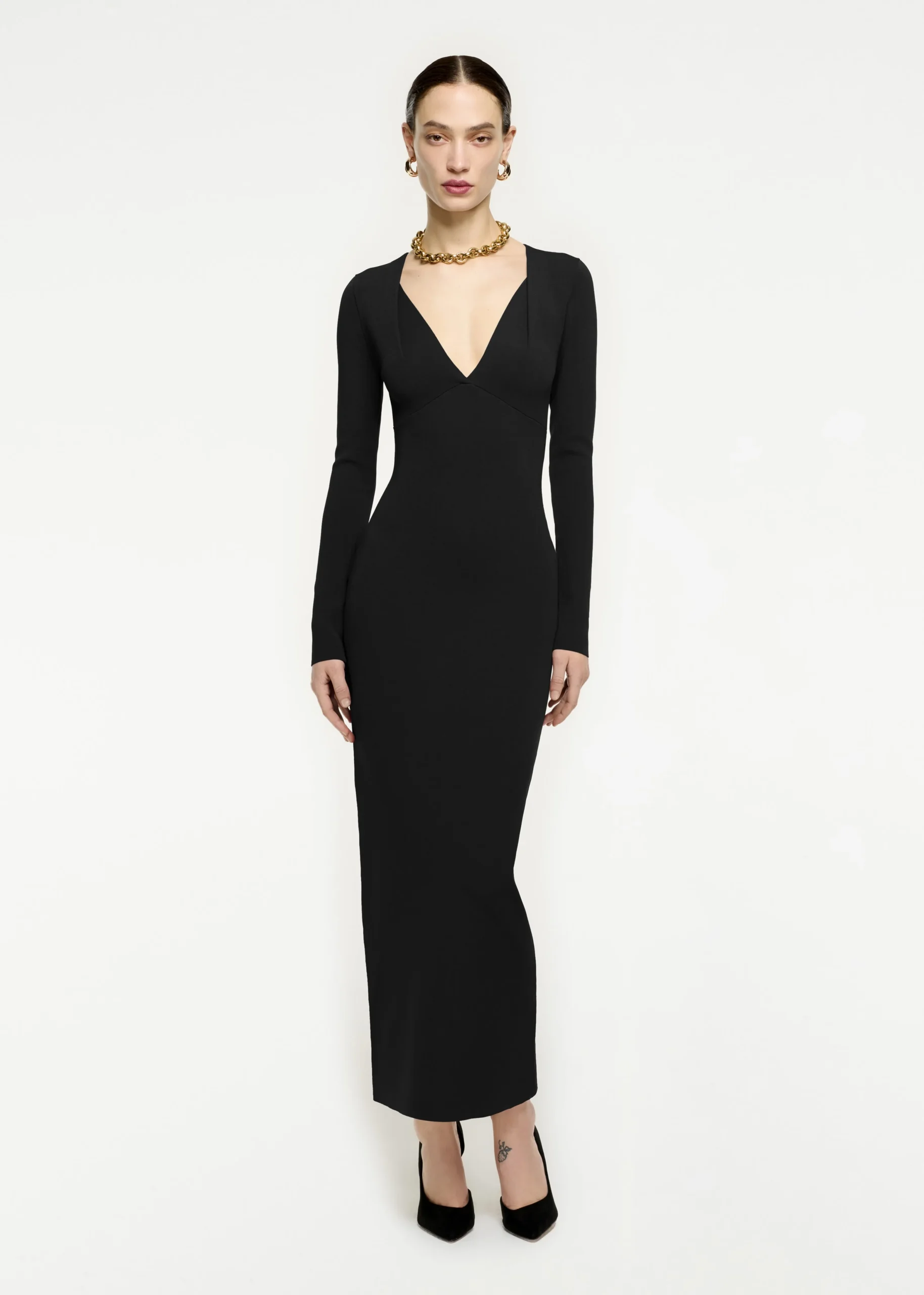 Ready To Wear|Ready To Wear Roland Mouret Long Sleeve Pleat Knit Midi Dress Black