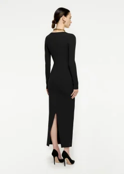 Ready To Wear|Ready To Wear Roland Mouret Long Sleeve Pleat Knit Midi Dress Black