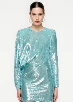 Ready To Wear|Ready To Wear Roland Mouret Long Sleeve Sequin Mini Dress Blue