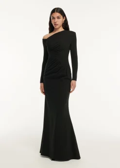 Ready To Wear|Ready To Wear Roland Mouret Long Sleeve Stretch Cady Drape Maxi Dress