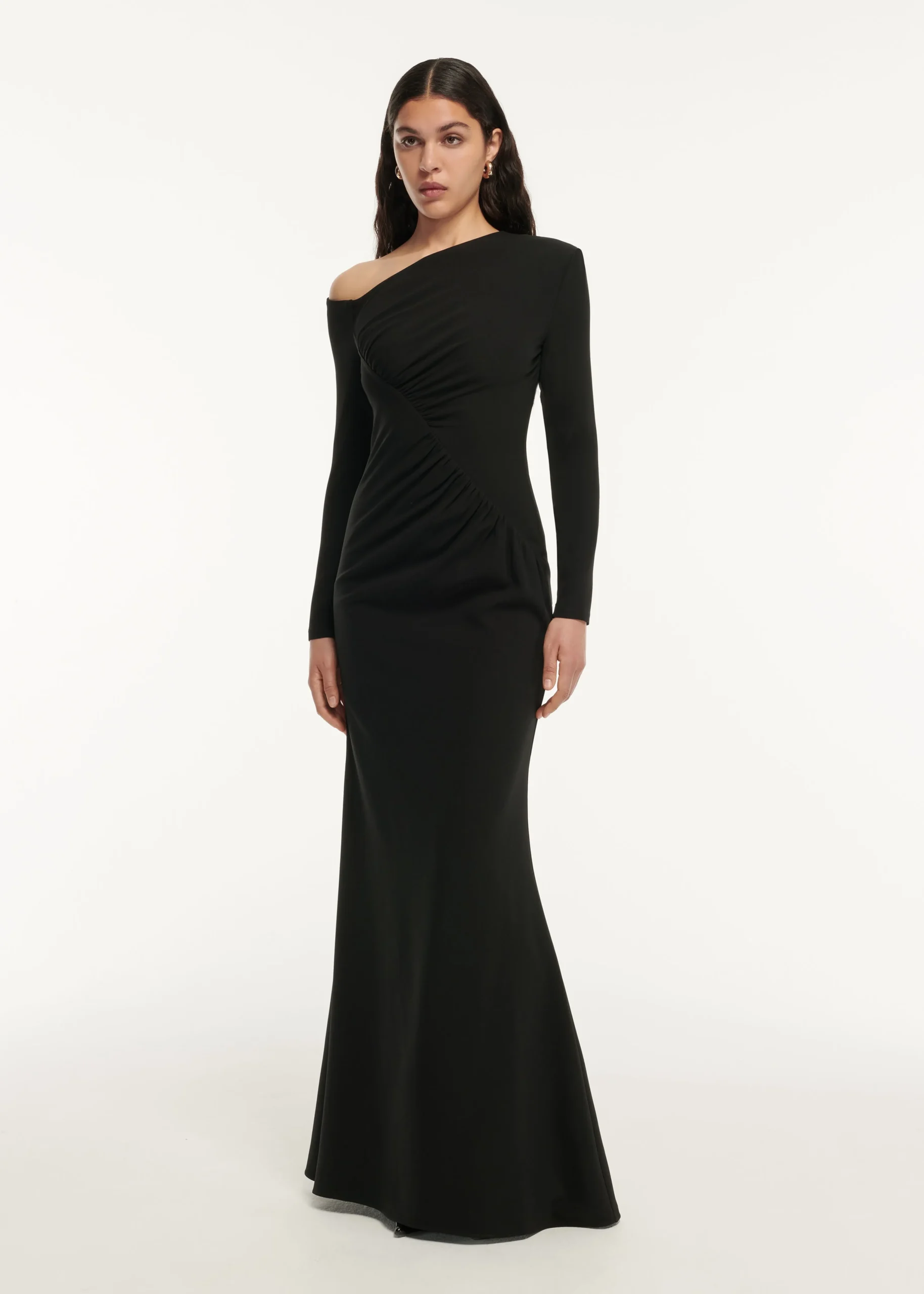 Ready To Wear|Ready To Wear Roland Mouret Long Sleeve Stretch Cady Drape Maxi Dress