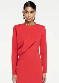 Ready To Wear|Ready To Wear Roland Mouret Long Sleeve Stretch Cady Maxi Dress Red