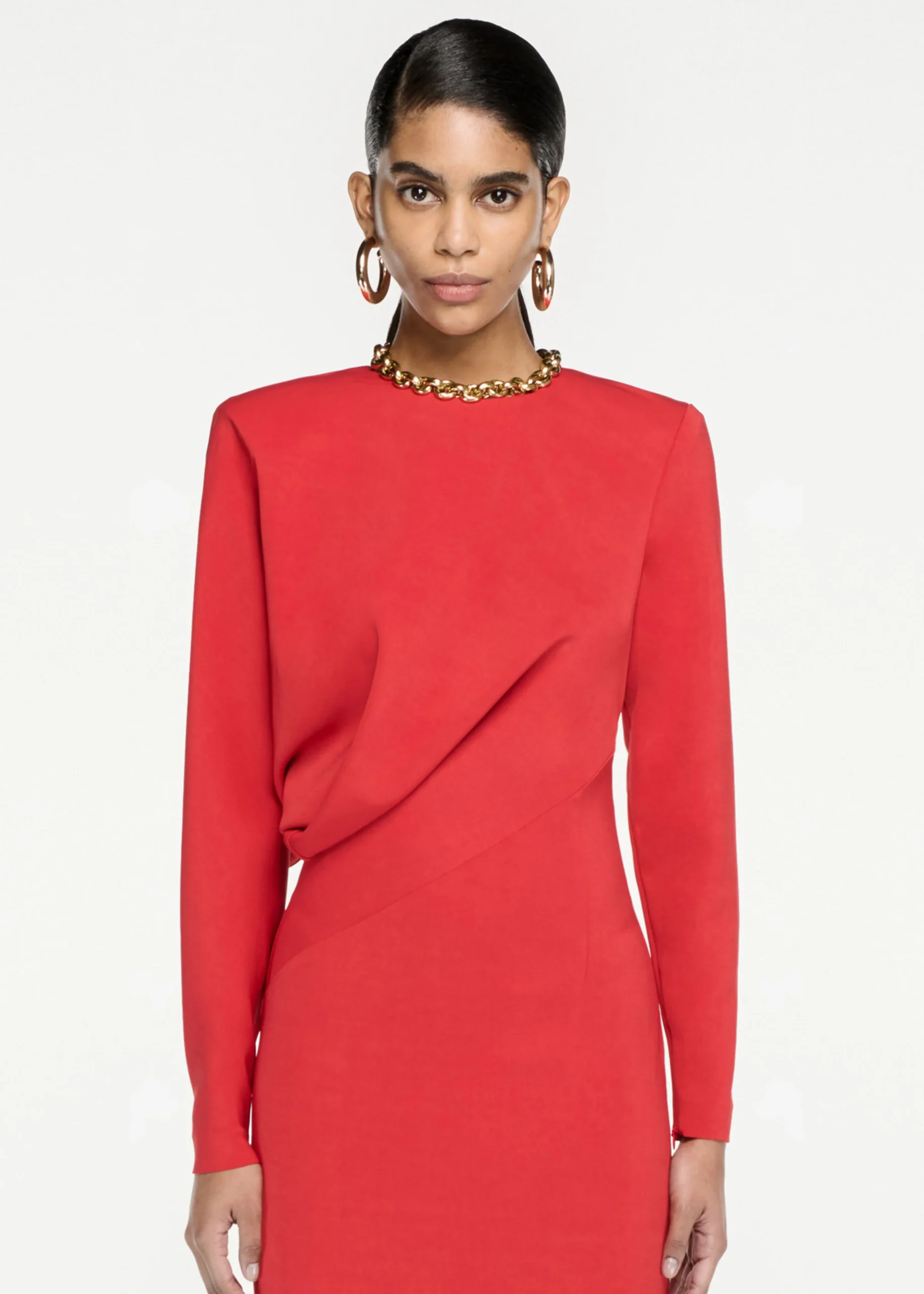 Ready To Wear|Ready To Wear Roland Mouret Long Sleeve Stretch Cady Maxi Dress Red