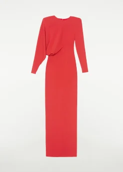 Ready To Wear|Ready To Wear Roland Mouret Long Sleeve Stretch Cady Maxi Dress Red