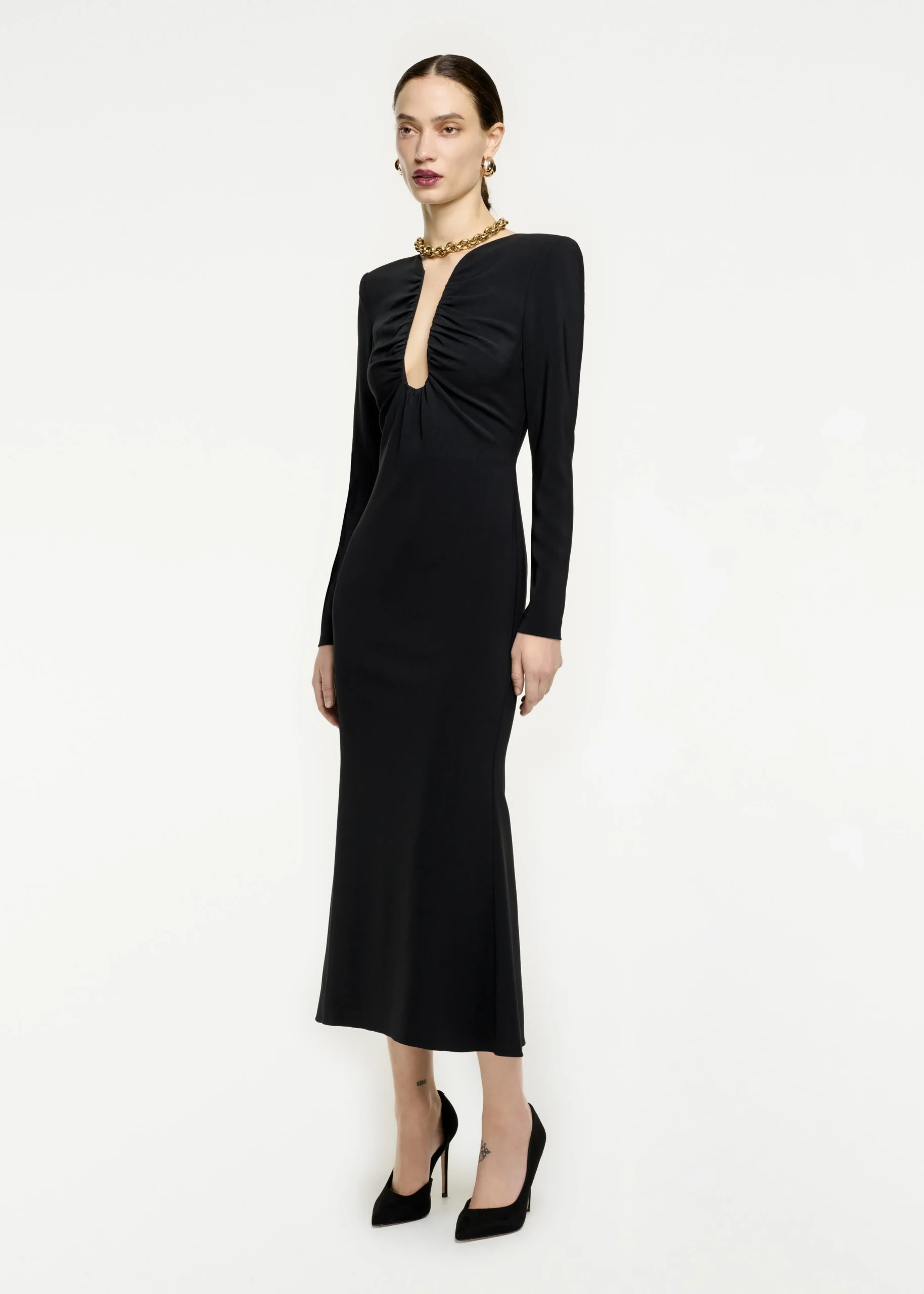Ready To Wear|Ready To Wear Roland Mouret Long Sleeve Stretch Cady Midi Dress Black