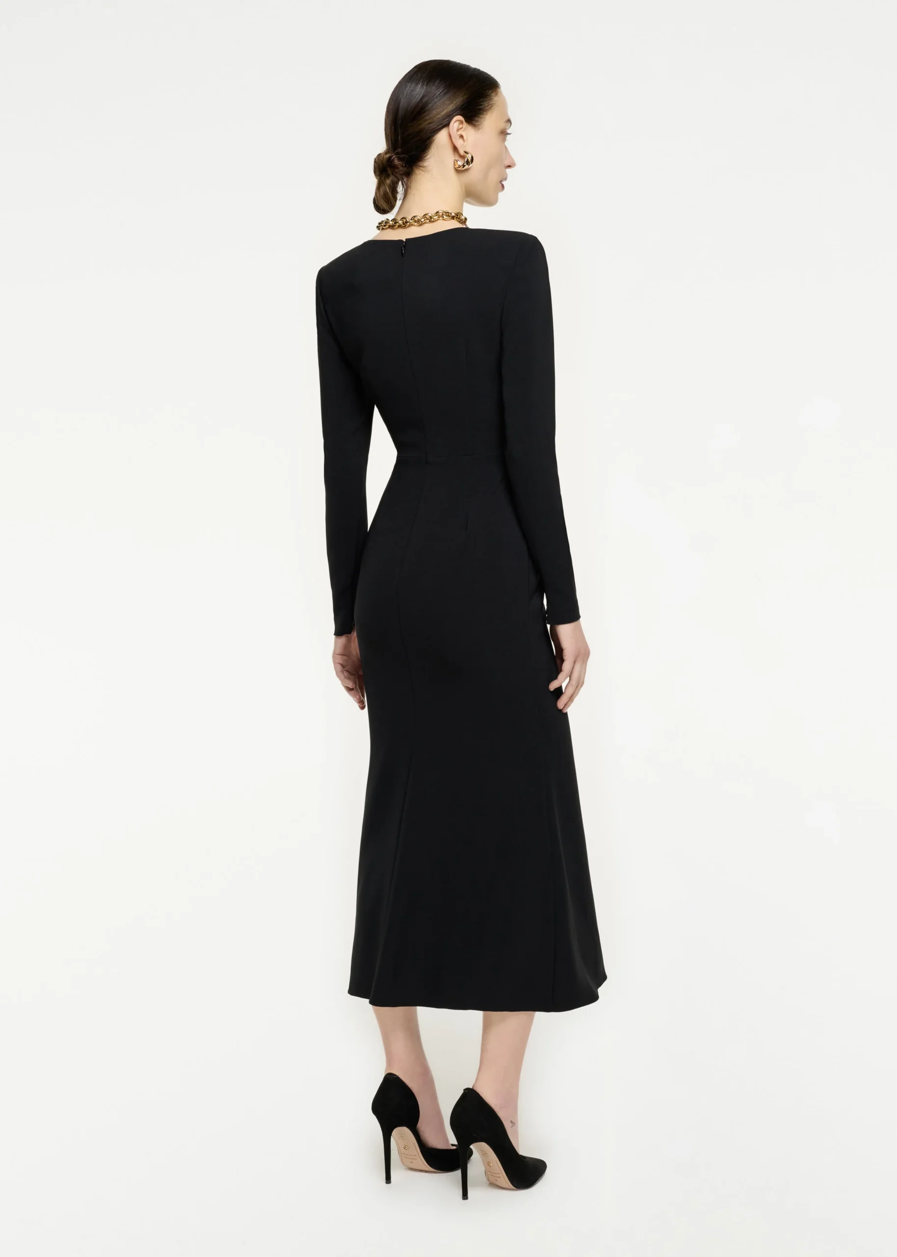 Ready To Wear|Ready To Wear Roland Mouret Long Sleeve Stretch Cady Midi Dress Black