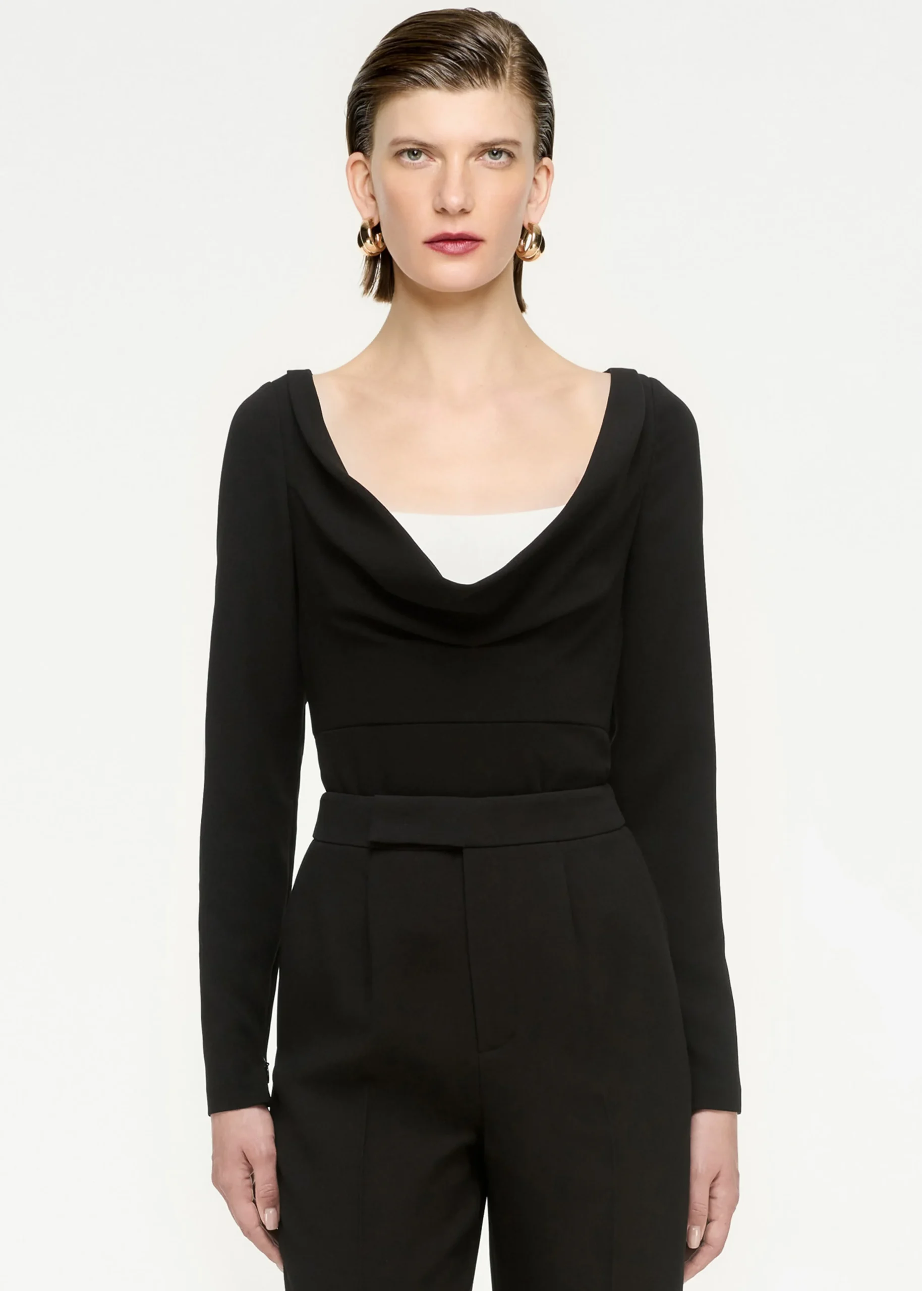 Ready To Wear|Ready To Wear Roland Mouret Long Sleeve Stretch Cady Top Monochrome