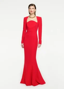 Ready To Wear|Ready To Wear Roland Mouret Long Sleeve Stretch Cady Maxi Dress Red