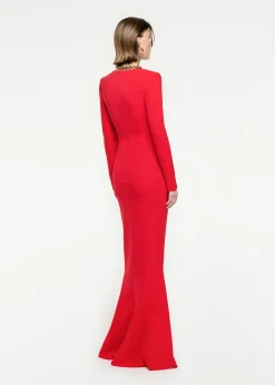 Ready To Wear|Ready To Wear Roland Mouret Long Sleeve Stretch Cady Maxi Dress Red