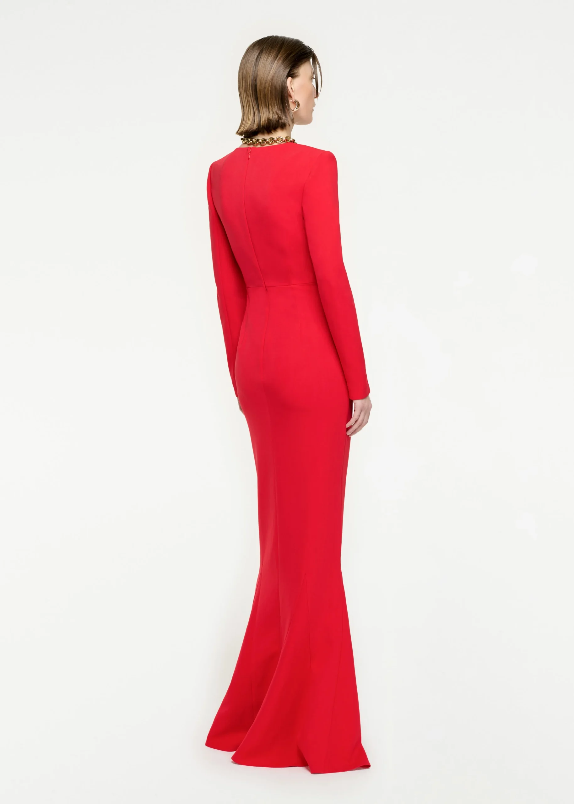 Ready To Wear|Ready To Wear Roland Mouret Long Sleeve Stretch Cady Maxi Dress Red