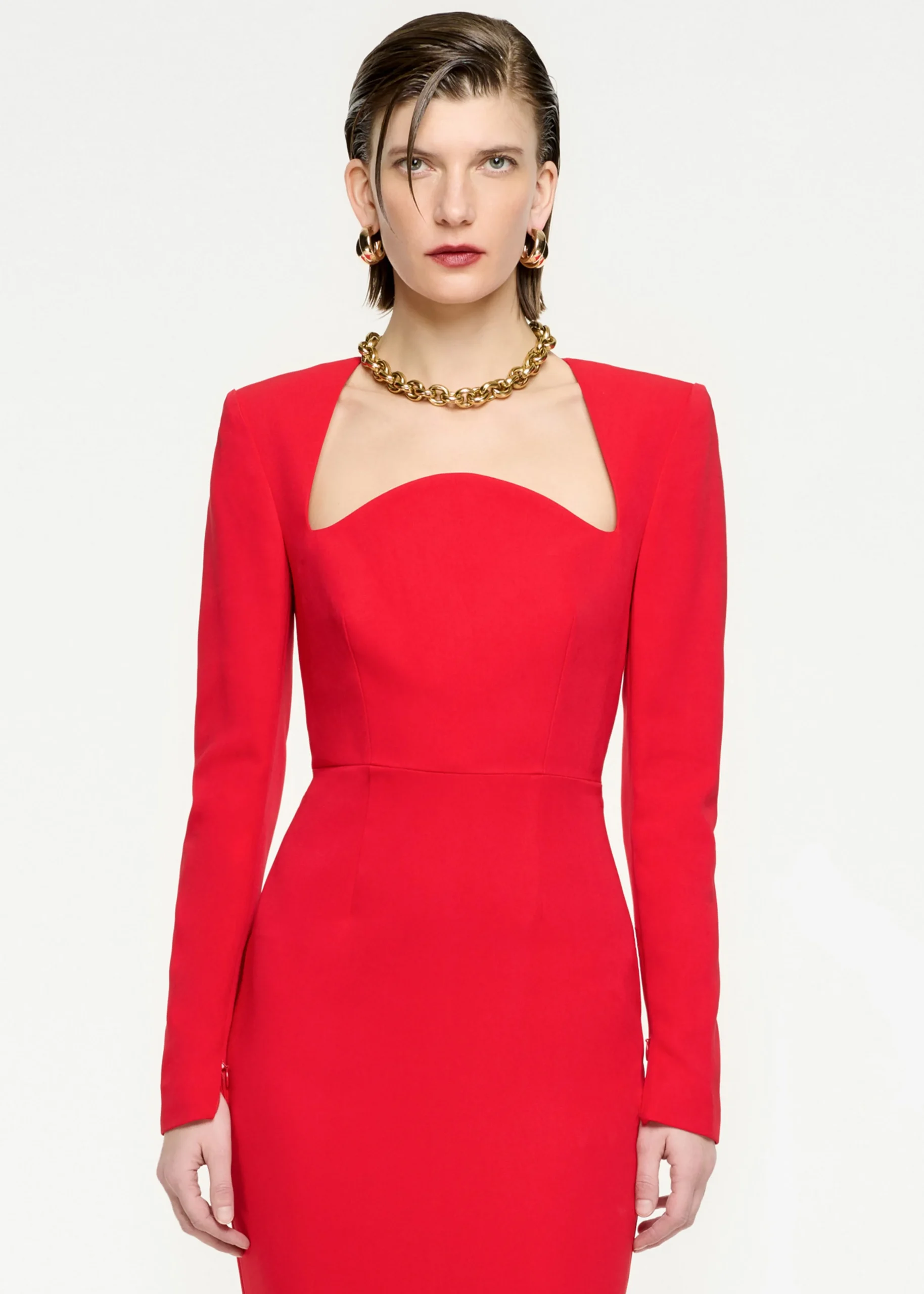 Ready To Wear|Ready To Wear Roland Mouret Long Sleeve Stretch Cady Maxi Dress Red
