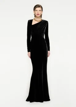 Ready To Wear|Ready To Wear Roland Mouret Long Sleeve Velvet Maxi Dress Black