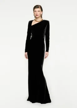 Ready To Wear|Ready To Wear Roland Mouret Long Sleeve Velvet Maxi Dress Black