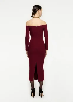 Ready To Wear|Ready To Wear Roland Mouret Long Sleeve Wool Crepe Midi Dress Maroon