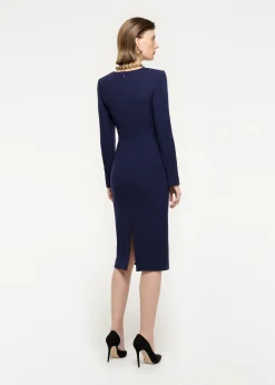Ready To Wear|Ready To Wear Roland Mouret Long Sleeve Wool Crepe Midi Dress Navy