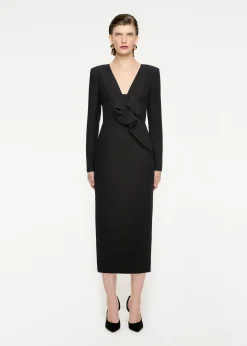 Ready To Wear|Ready To Wear Roland Mouret Long Sleeve Wool Silk Midi Dress Black