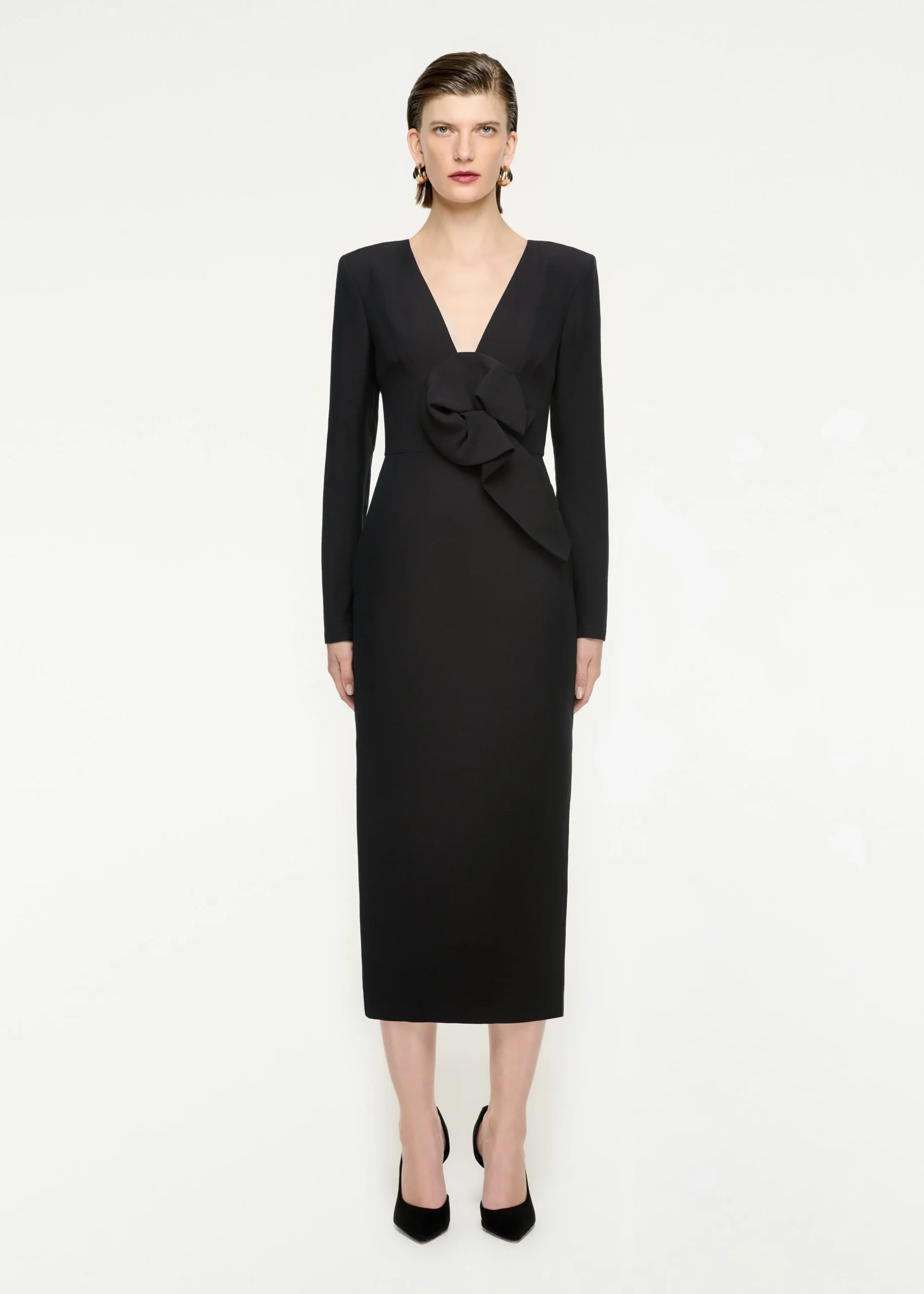 Ready To Wear|Ready To Wear Roland Mouret Long Sleeve Wool Silk Midi Dress Black