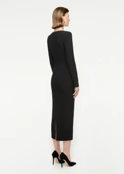 Ready To Wear|Ready To Wear Roland Mouret Long Sleeve Wool Silk Midi Dress Black