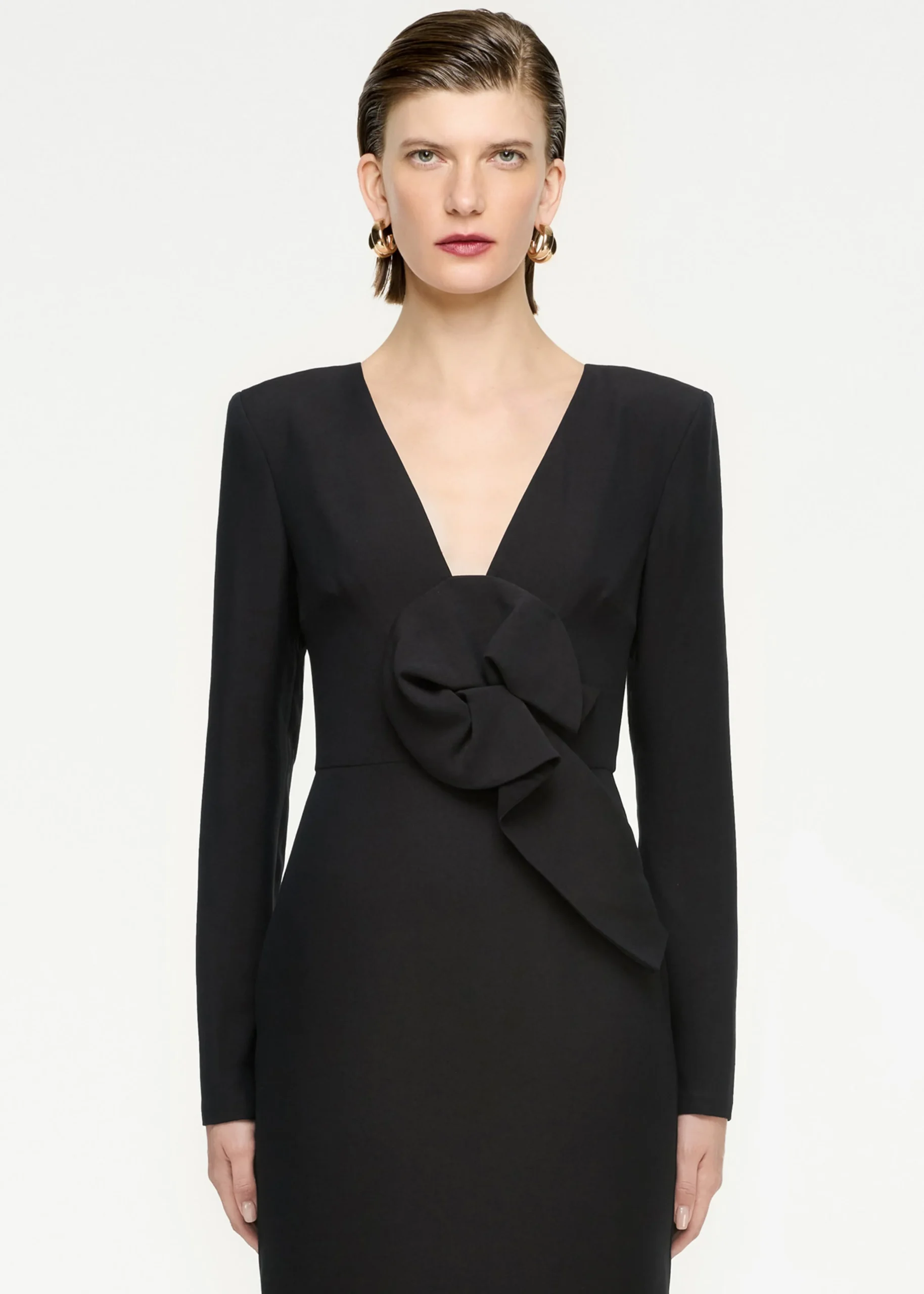 Ready To Wear|Ready To Wear Roland Mouret Long Sleeve Wool Silk Midi Dress Black