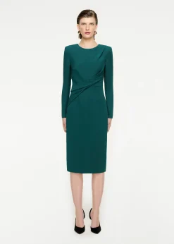 Ready To Wear|Ready To Wear Roland Mouret Long Sleeve Wool Silk Midi Dress Green