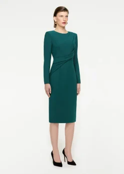 Ready To Wear|Ready To Wear Roland Mouret Long Sleeve Wool Silk Midi Dress Green
