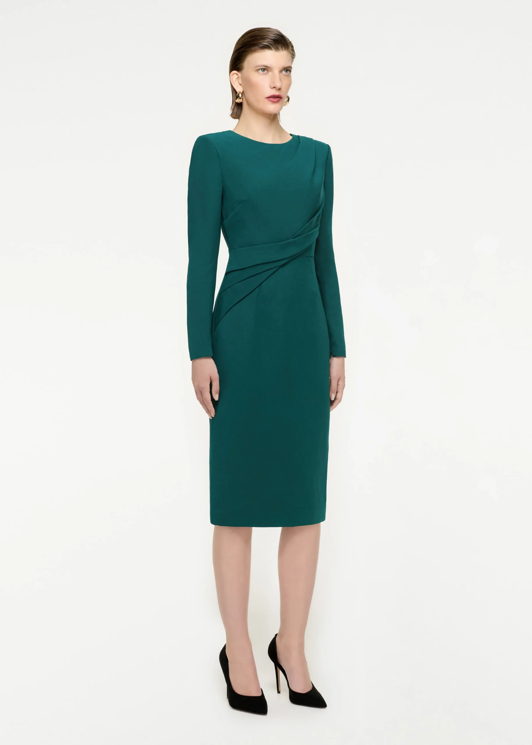 Ready To Wear|Ready To Wear Roland Mouret Long Sleeve Wool Silk Midi Dress Green