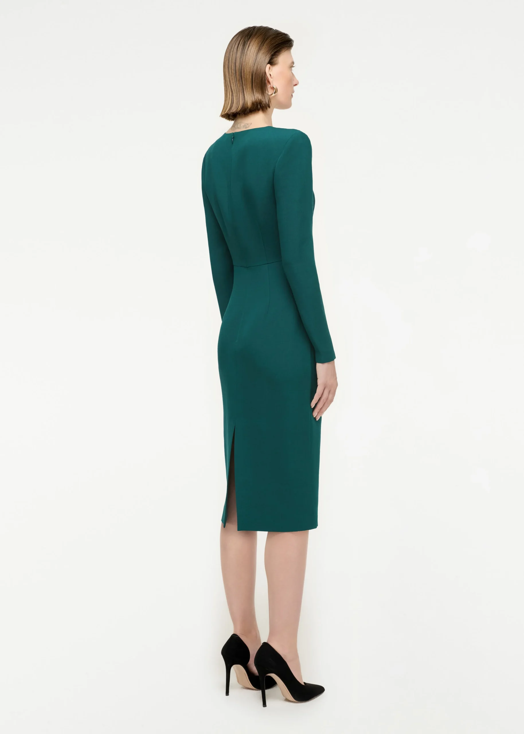 Ready To Wear|Ready To Wear Roland Mouret Long Sleeve Wool Silk Midi Dress Green