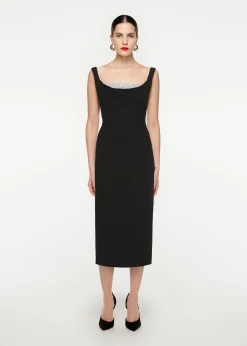 Ready To Wear|Ready To Wear Roland Mouret Off Shoulder Silk Wool Diamante Midi Dress Black
