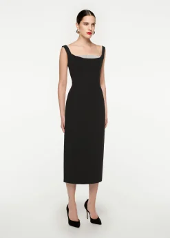 Ready To Wear|Ready To Wear Roland Mouret Off Shoulder Silk Wool Diamante Midi Dress Black