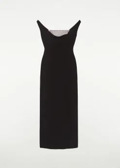 Ready To Wear|Ready To Wear Roland Mouret Off Shoulder Silk Wool Diamante Midi Dress Black