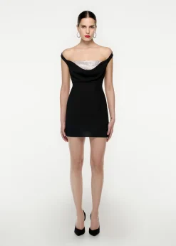 Ready To Wear|Ready To Wear Roland Mouret Off Shoulder Silk Wool Diamante Mini Dress Black
