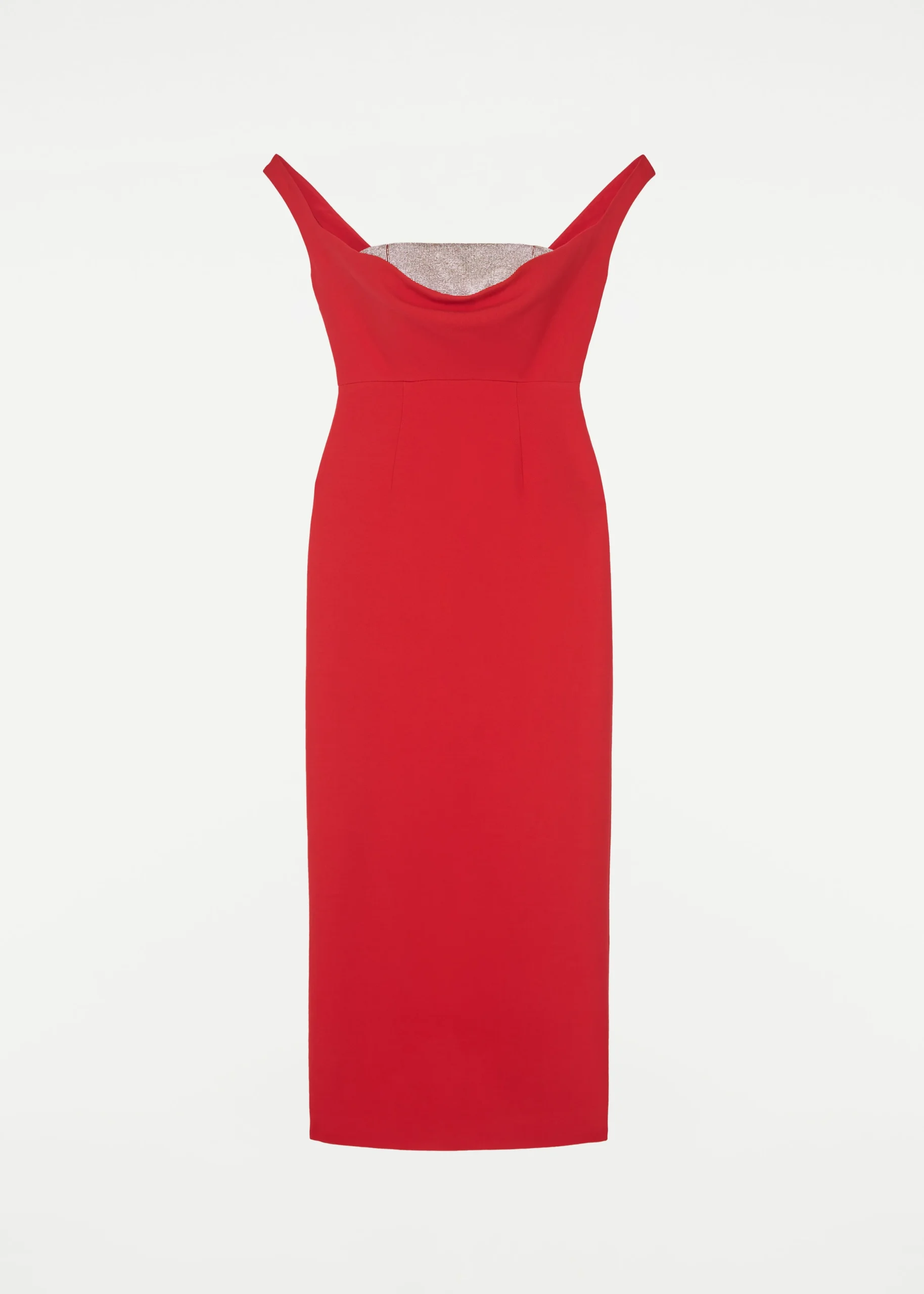 Ready To Wear|Ready To Wear Roland Mouret Off Shoulder Silk Wool Diamante Midi Dress Red
